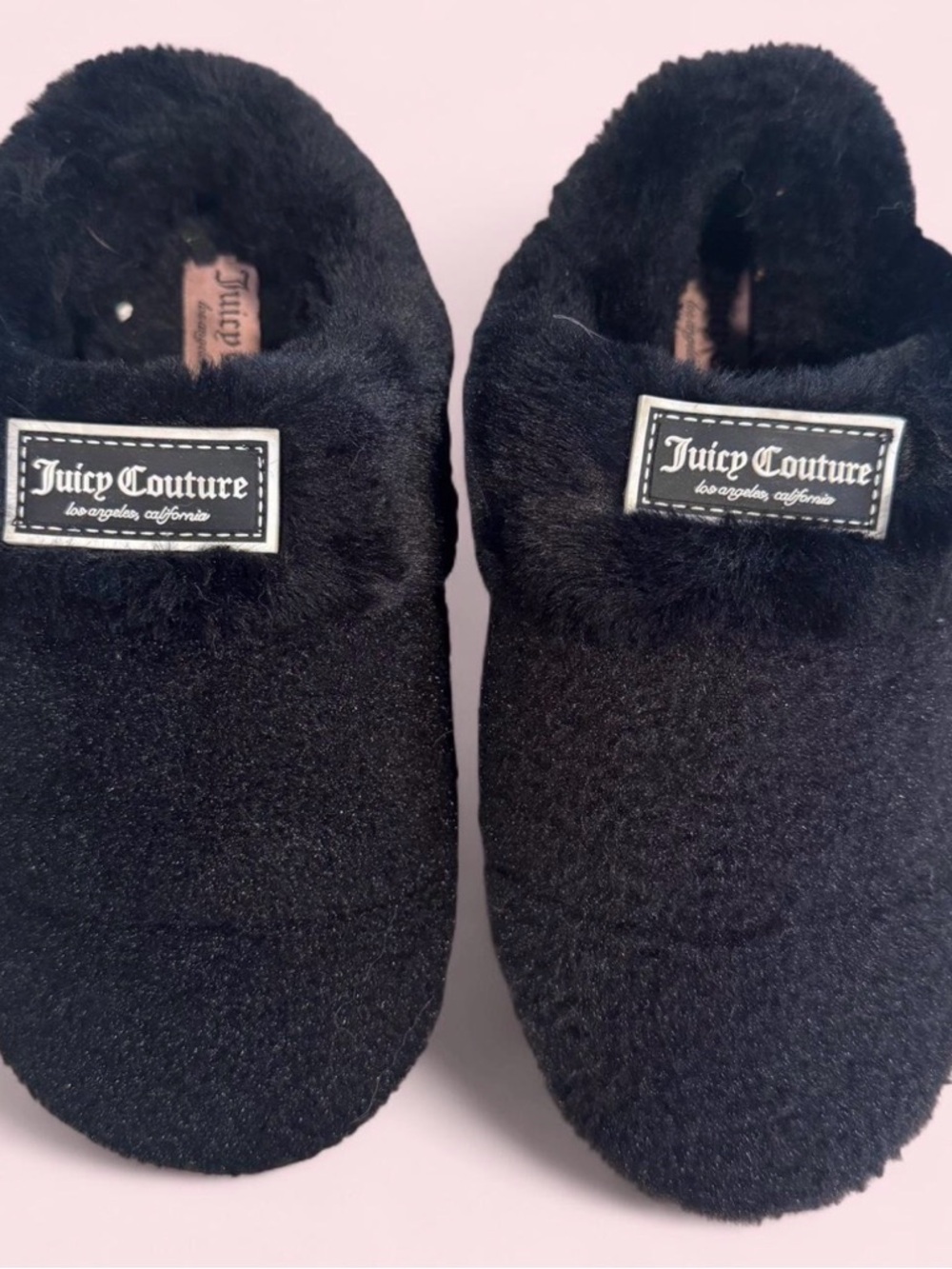 Juicy Couture Black Plush Slide Slippers